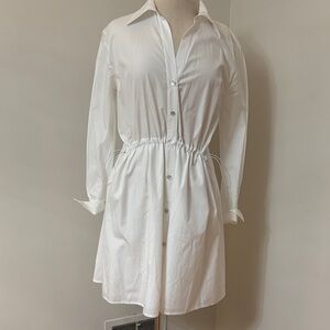 Vince White Button-Front Drawcord Ruched Shirt Dress M